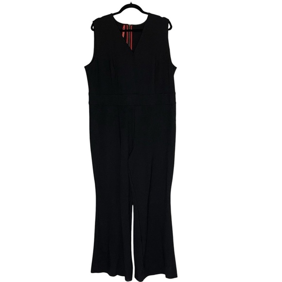 Spanx Classic Black Ponte Knit Perfect Sleeveless Flare Leg Jumpsuit sz 1X TALL - Picture 1 of 14